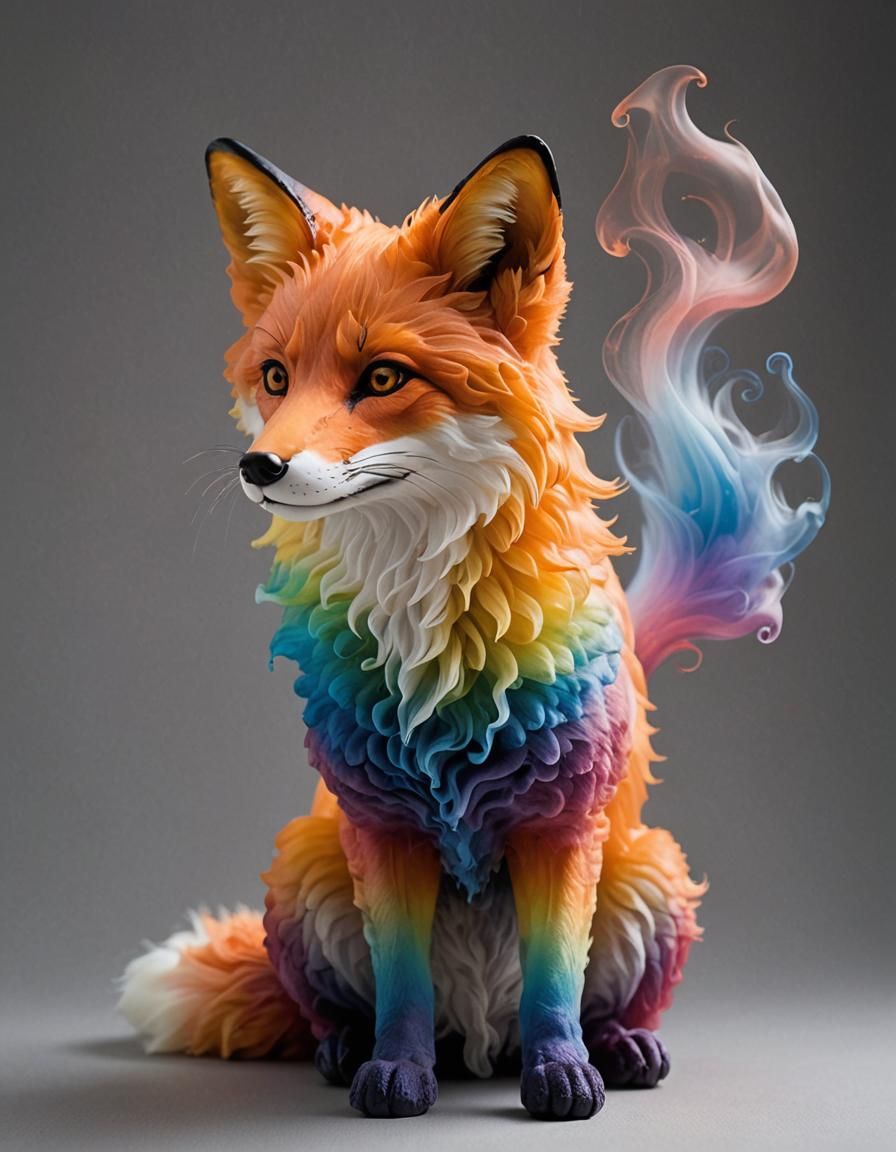 Ethereal Rainbow Smoke Fox: Translucent Wonder