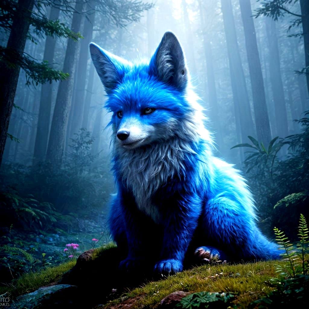 Fantastical Blue Fox Cub in Vibrant Colors