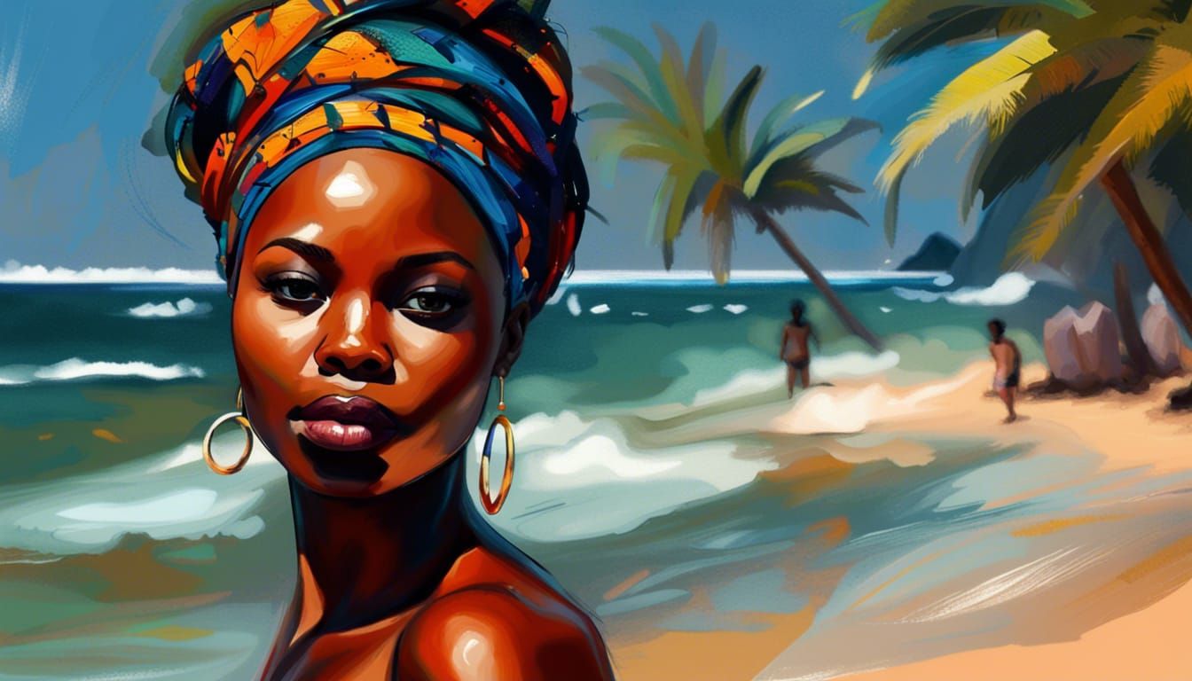 Zambian Woman in Bikini: Clair-obscur Digital Painting