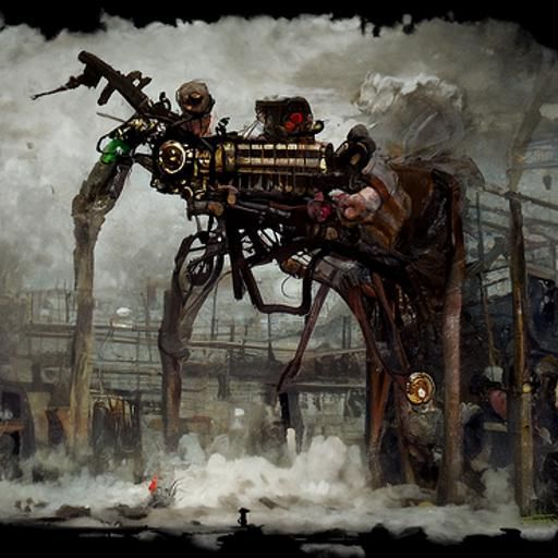 Steampunk Machine Gun in Dystopian Zombiecore Style