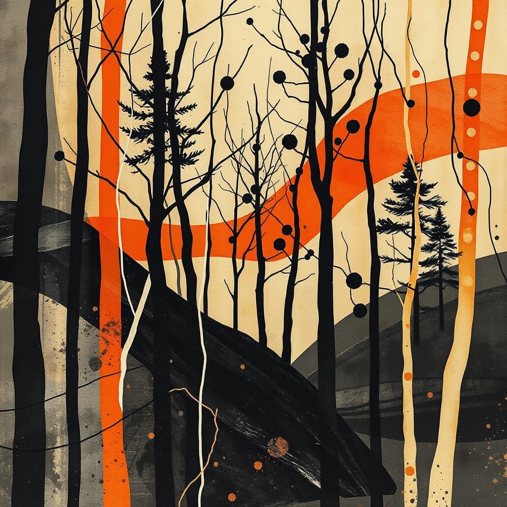 Moody Forest Constructivist Art in Dark Colors