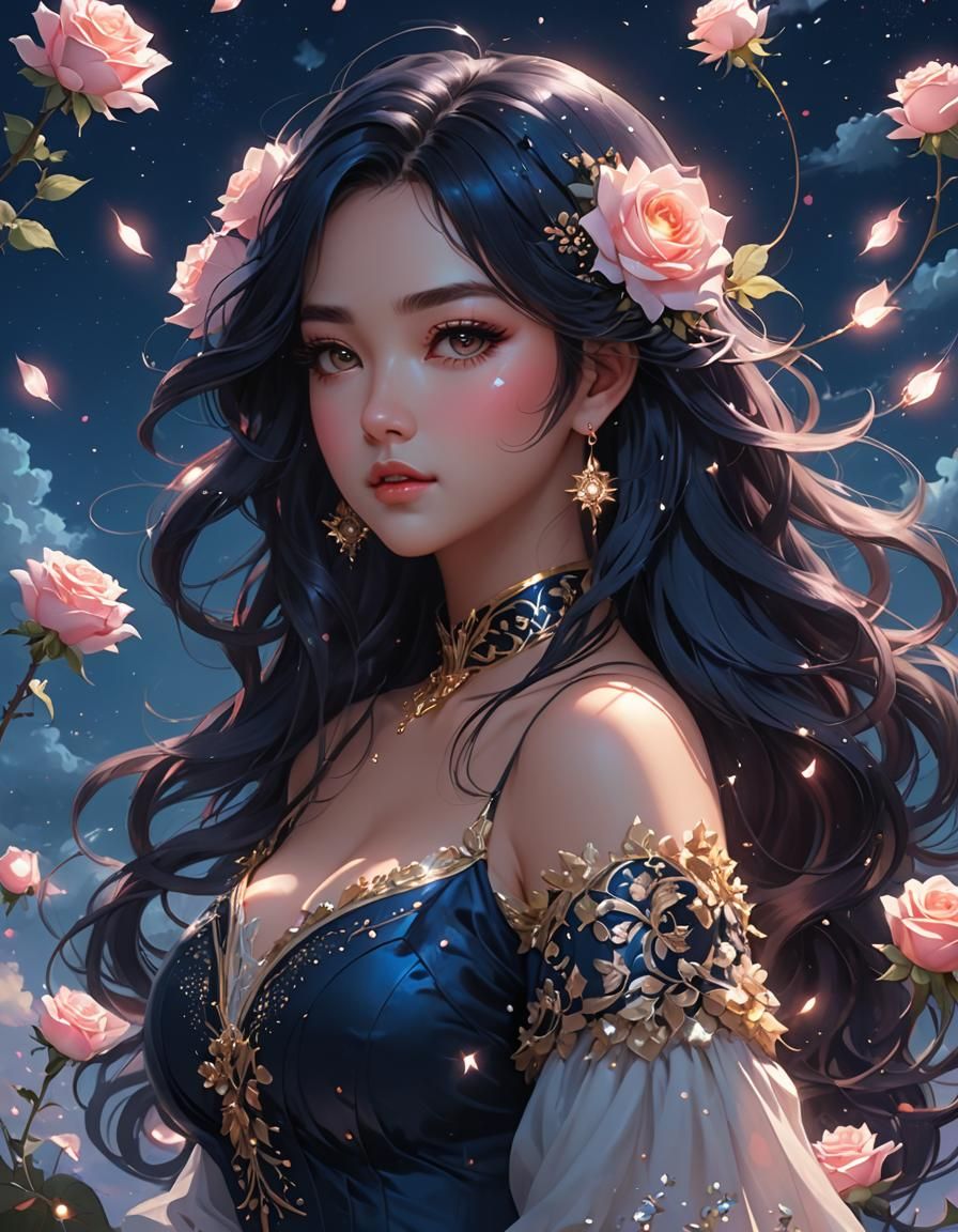 Cute Curvy Rose Girl Digital Illustration