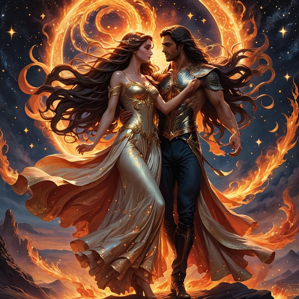 Celestial Lovers: Woman on Sun, Man on Moon