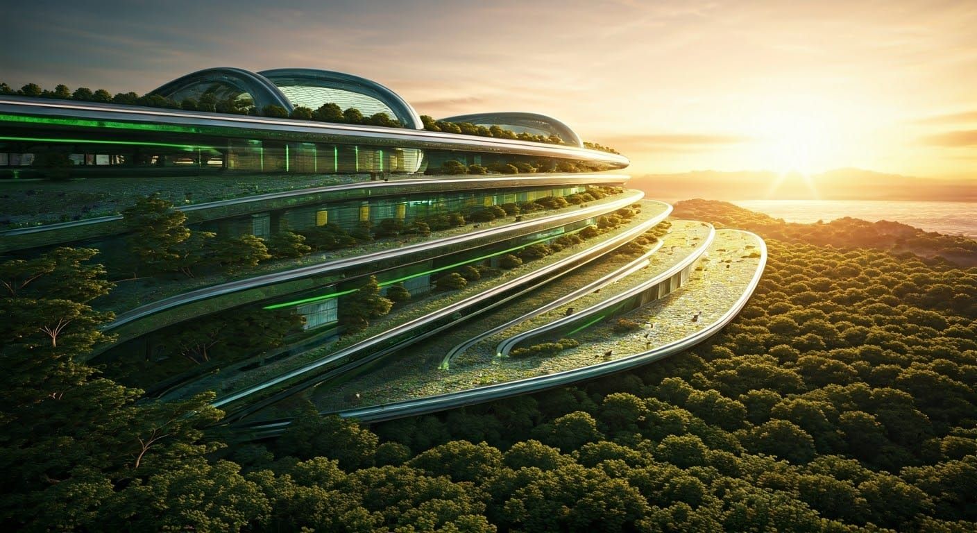 Futuristic Biomimetic Cityscapes with Lush Green Accents