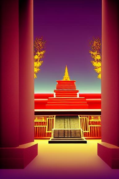 Mayan Temple in New Jersey: Film Noir Digital Art