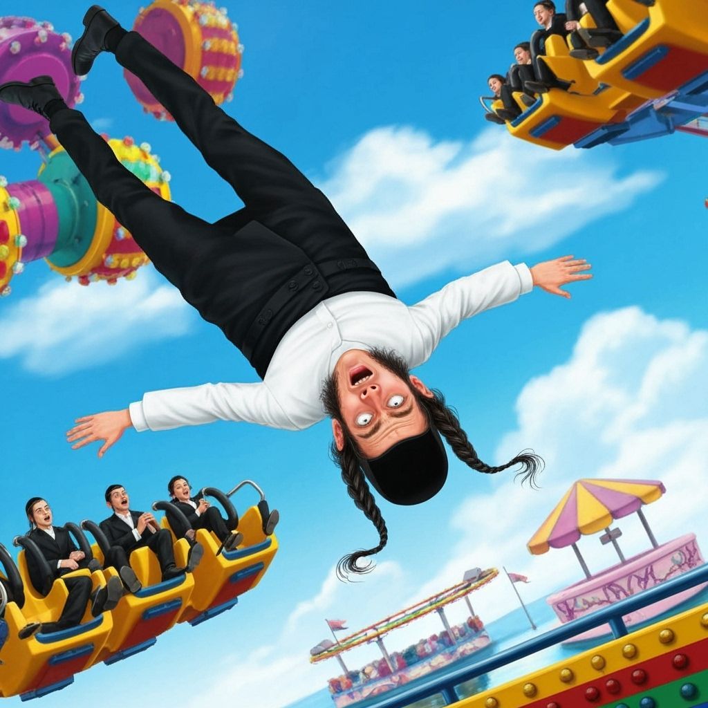 Flying Orthodox Jewish Man in Cartoon Style