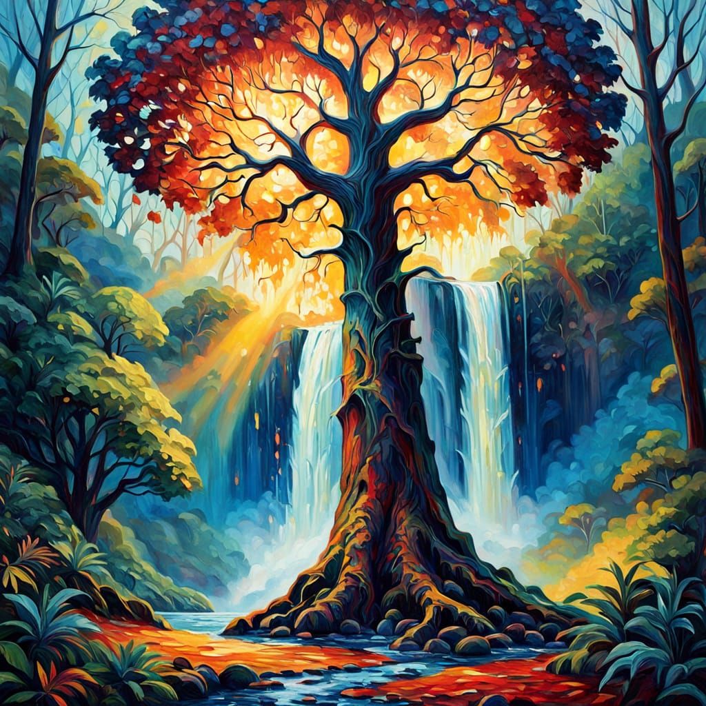 Mystical Forest: Maximalist Oil Painting at Dawn