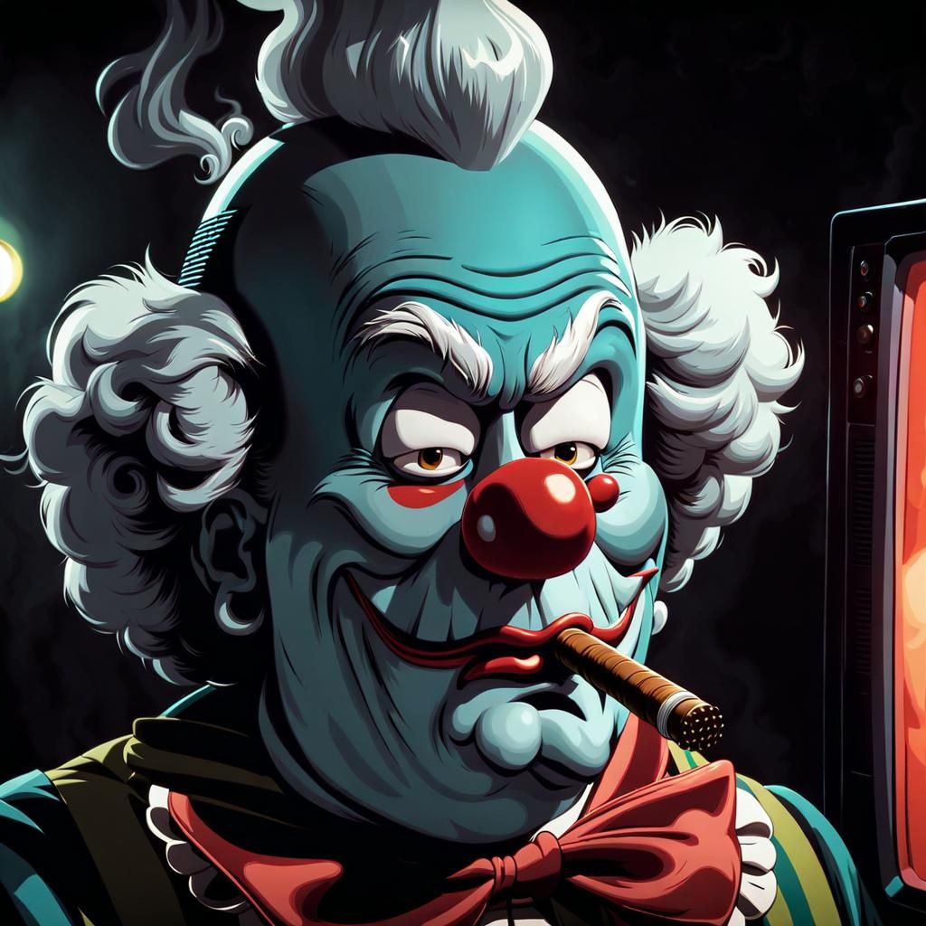 Krusty the Clown in Grisaille Cartoon Style