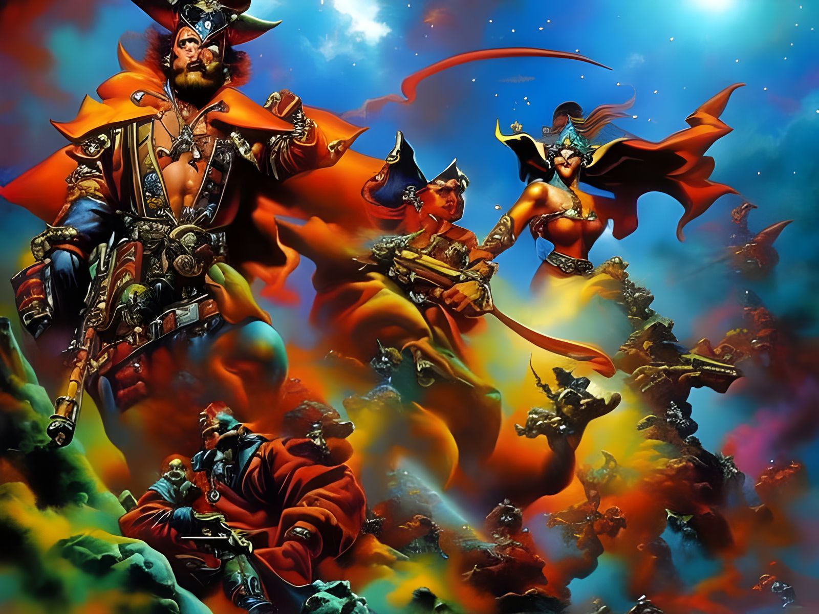 Colorful Astral Pirate in Dark Fantasy Style