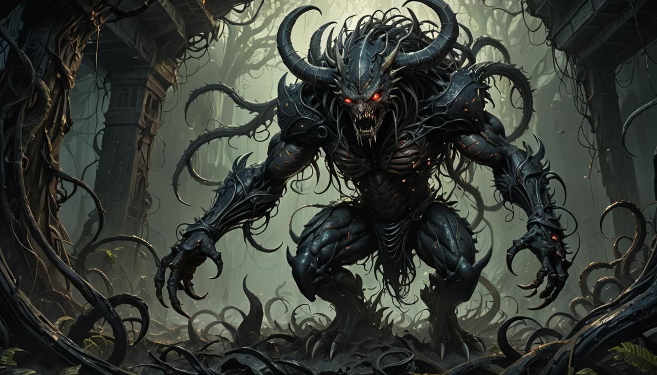 Terrifying Demon Predator in Dark Fantasy Art Style