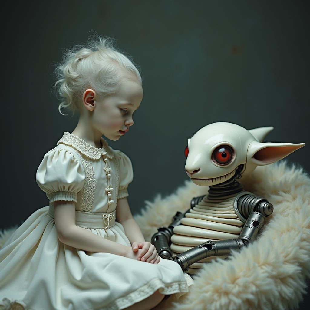 Girl with Mechanical Creature in Cinematic Lighting