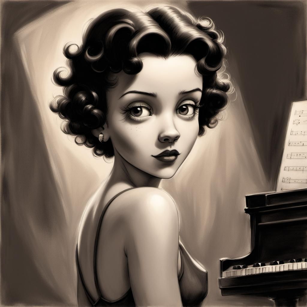 Betty Boop in Charcoal Sketch, 1920s Style