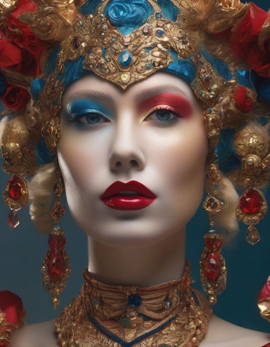 Golden Makeup in a Dark, Teal-Lit Aurorapunk Scene