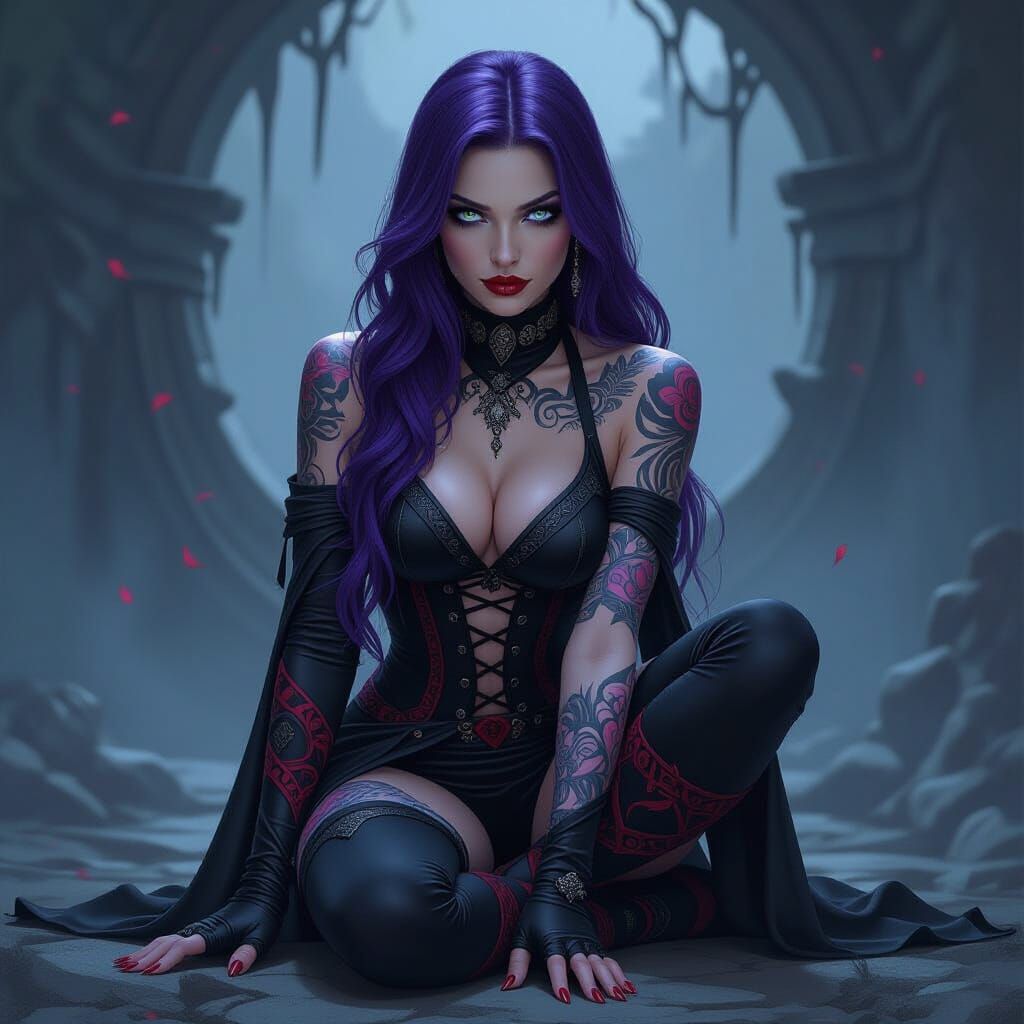 Gothic Acrobat with Tattoos in Fantasy Art Style