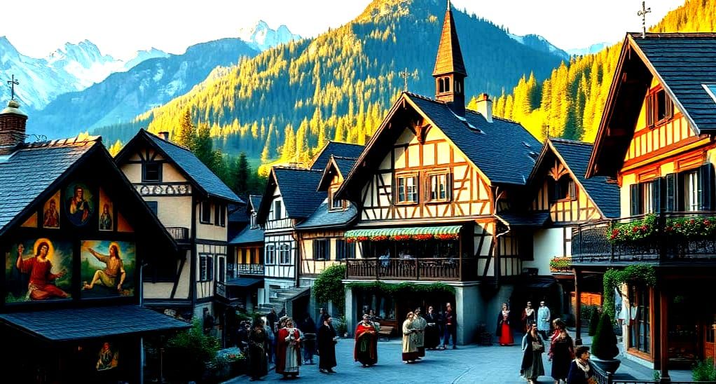 Oberammergau Village in Bavaria, Germany, with Intricately D...