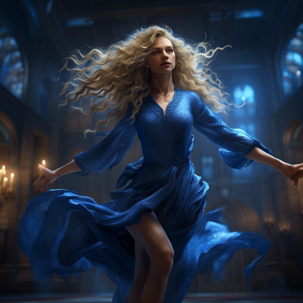 Dancing Girl in Blue: Dark Fantasy Art