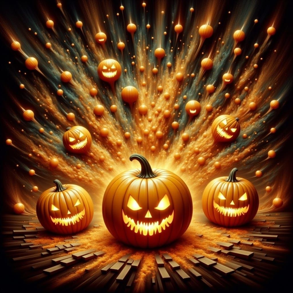Exploding Jack-o-Lanterns in Dark Surrealist Style