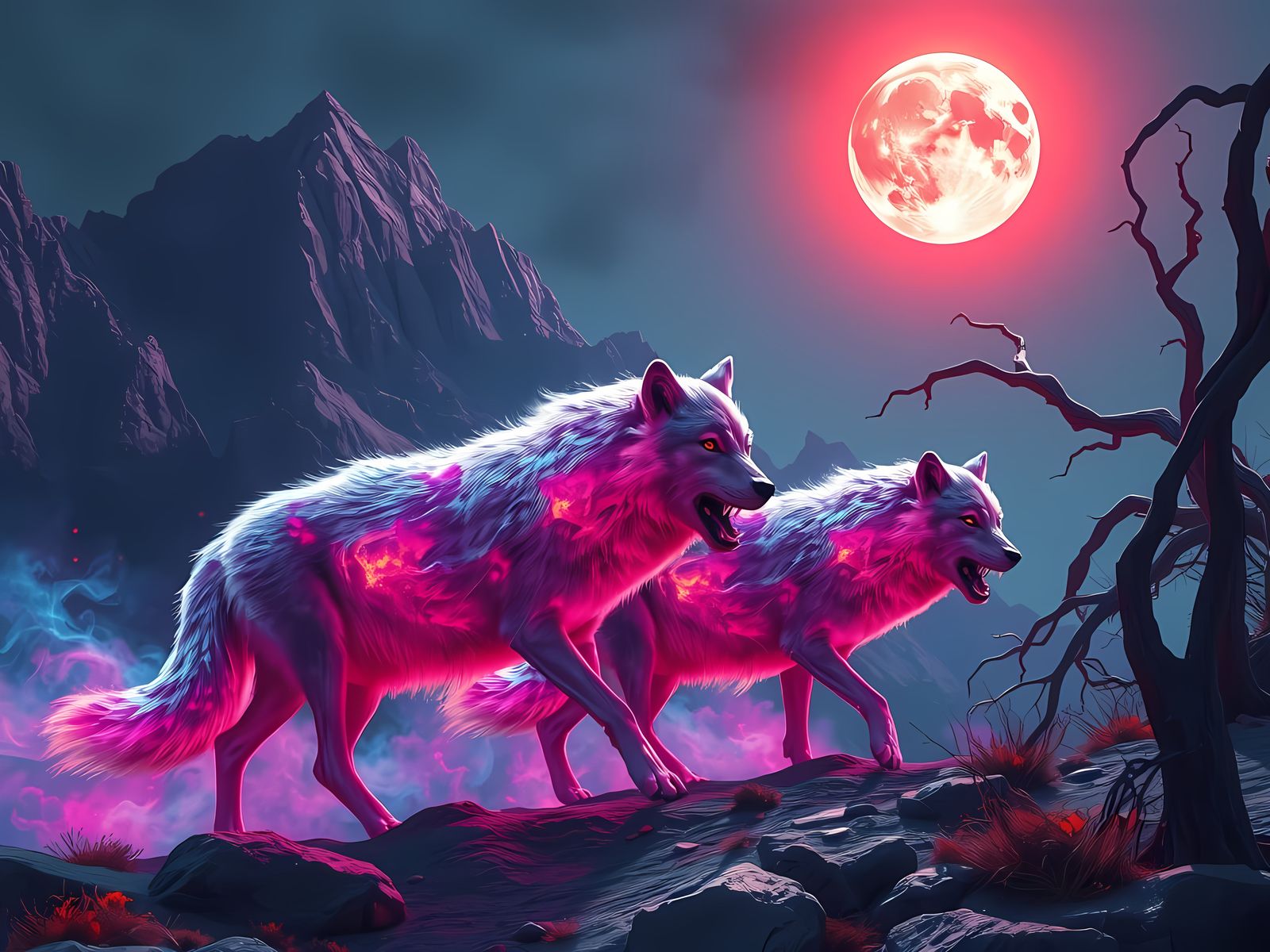 Epic Blood Moon Wolves Unleashed