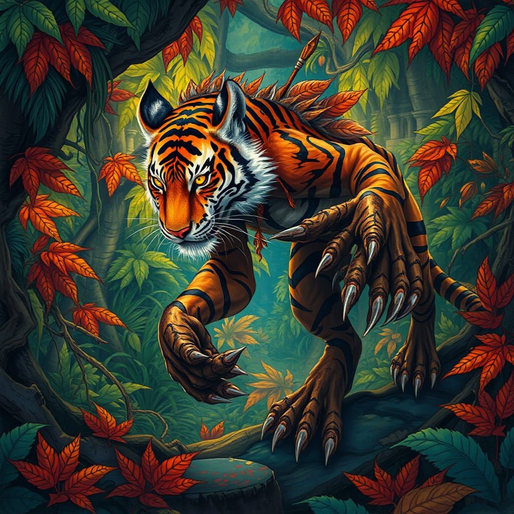 Tiger-Striped Dryad Huntress in Jungle Temple