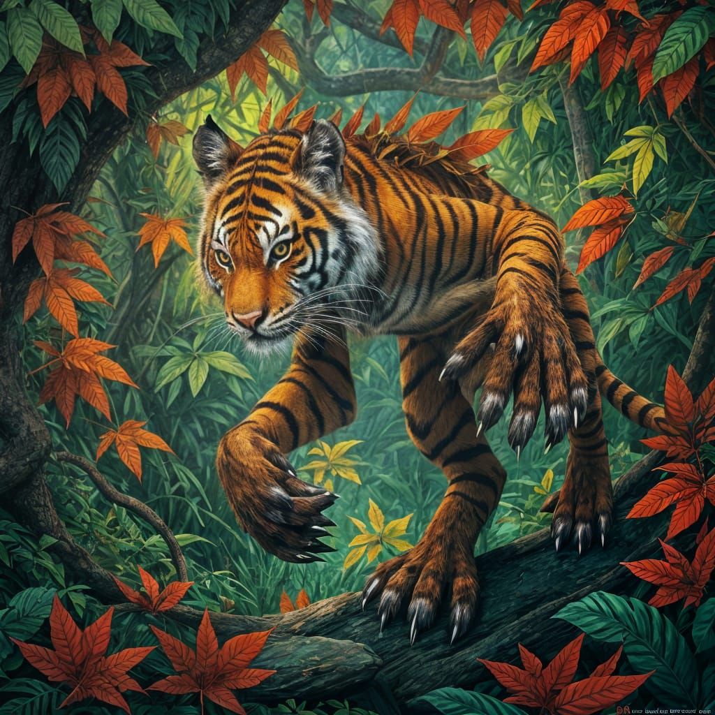 Tiger-Striped Dryad Huntress in Jungle Temple