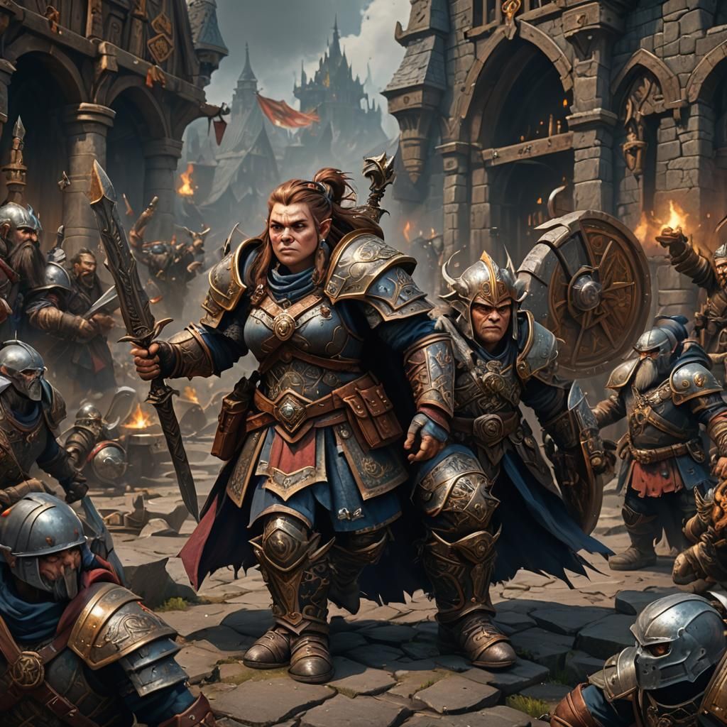 Dwarf Female Warrior in Warhammer Fantasy Style