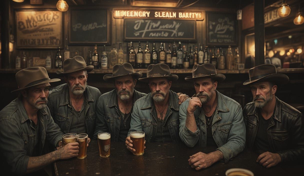 Men at a Dive Bar in Film Still Aesthetic