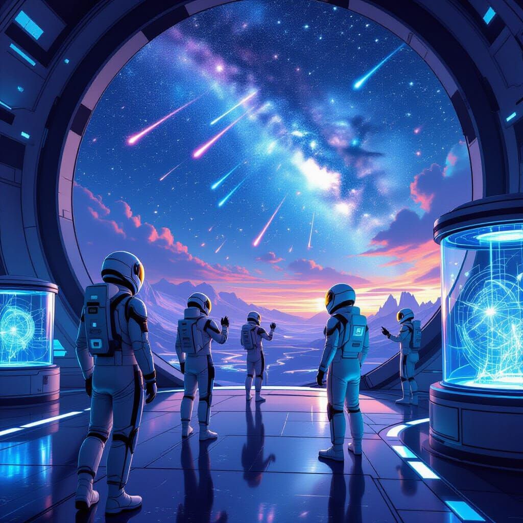 Futuristic Space Academy Under Meteor Shower