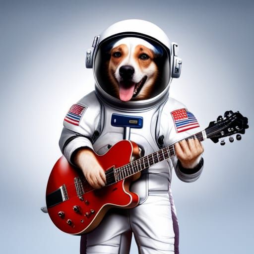 Hyper-Realistic Astronaut Dog Playing Guitar