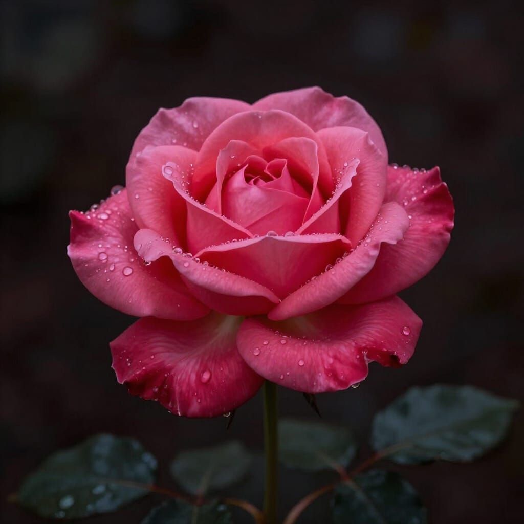 Vibrant Pink Rose with Dewdrops in Soft Light