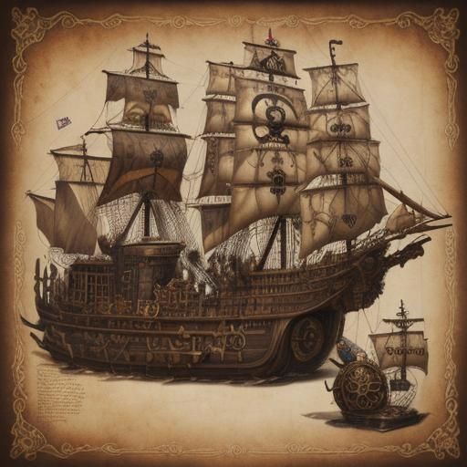 Steampunk Pirate Map with Engine