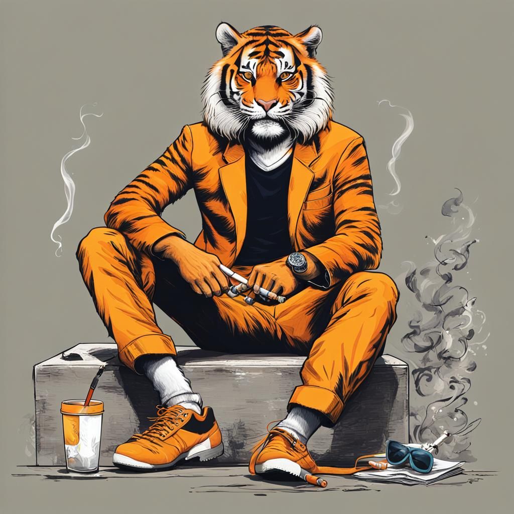 Cool Tiger Lounging with Sunglasses and Cigarette