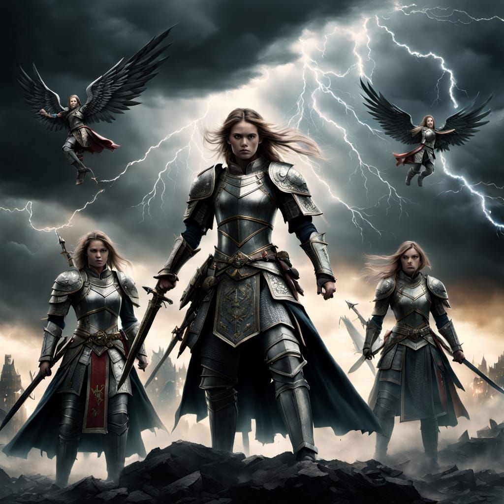 Feminine Battle Angels in an Epic Digital Painting