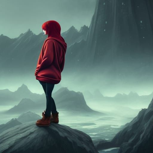 Redhead Emo Girl in Hoodie: Fantasy Art