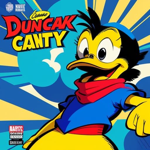 Cartoon Donald Duck in a City Street Scene