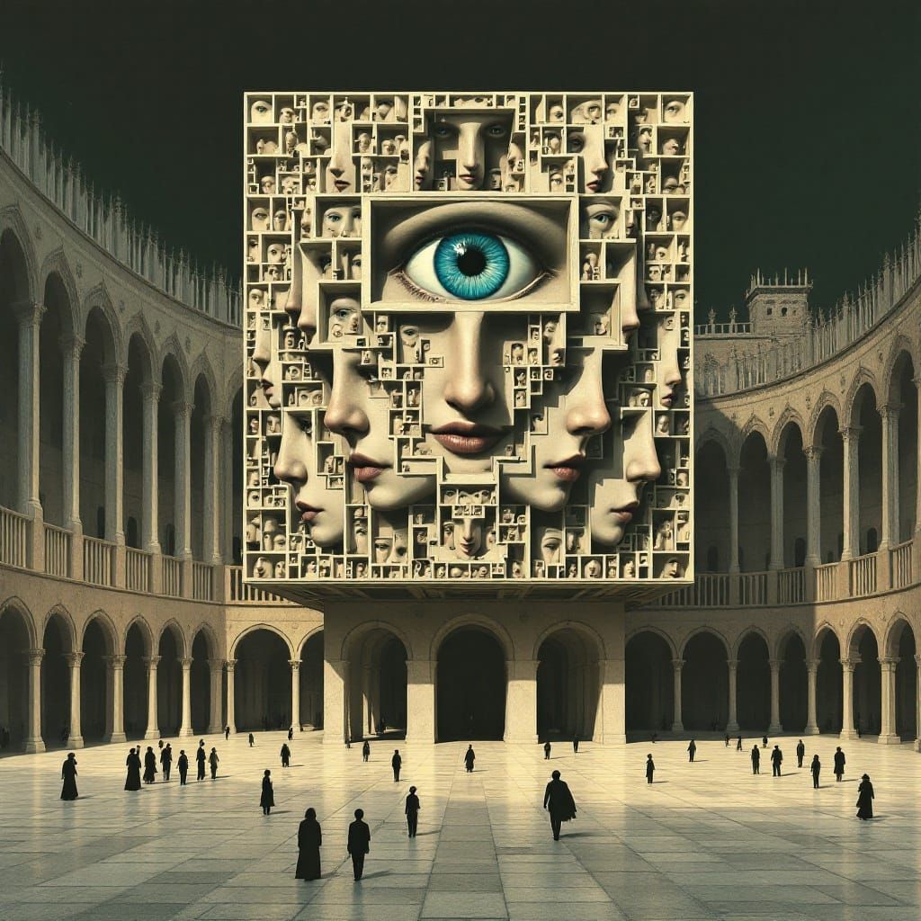 Escher-Magritte Fusion of Symmetry and Surrealism