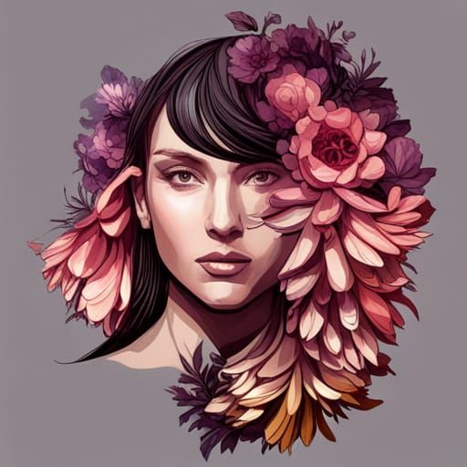 Floral Collage Portrait in Dynamic Lighting