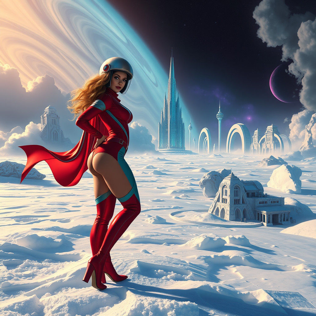 Enceladus Retro Tourism Poster with Pinup Girl