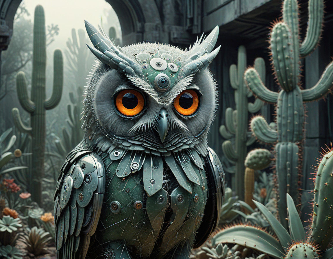 Cyberpunk Owl Amid Frosty Glass, by Escher-Inspired Digital...