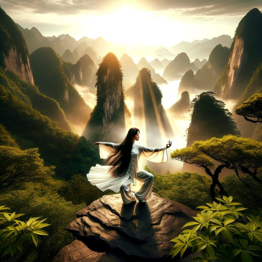 A Serene Tai Chi Practitioner Harmonizes with Wudangshan's N...