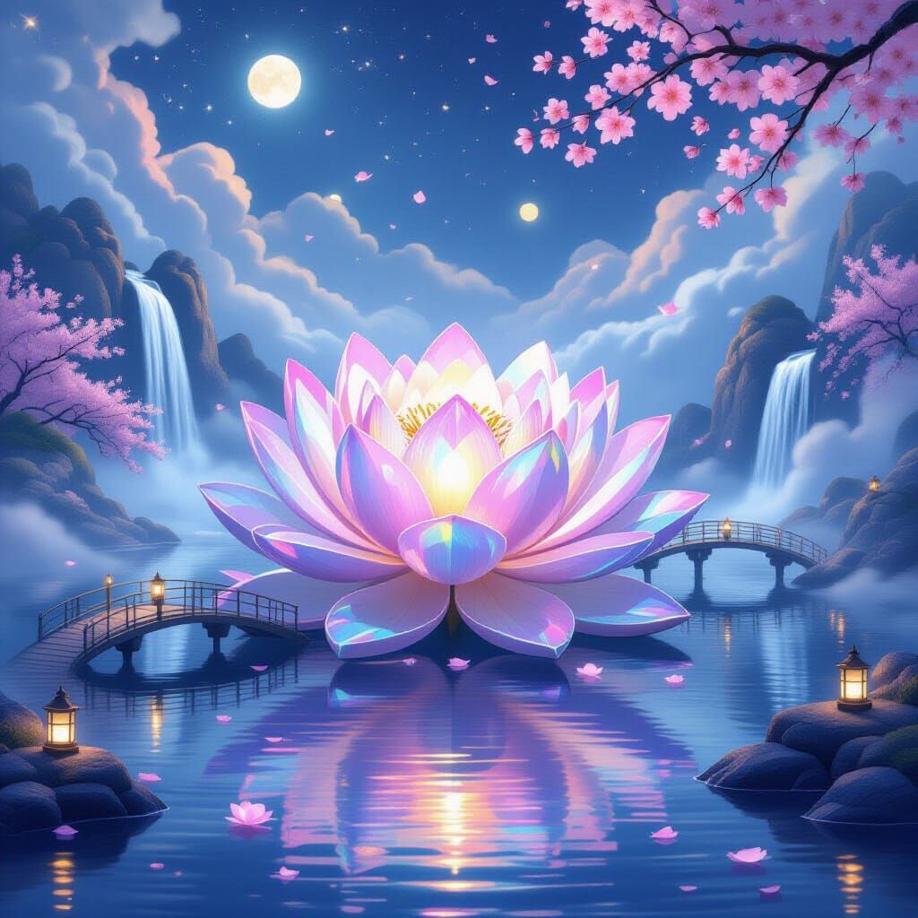 Ethereal Crystal Lotus in Misty Dreamscape