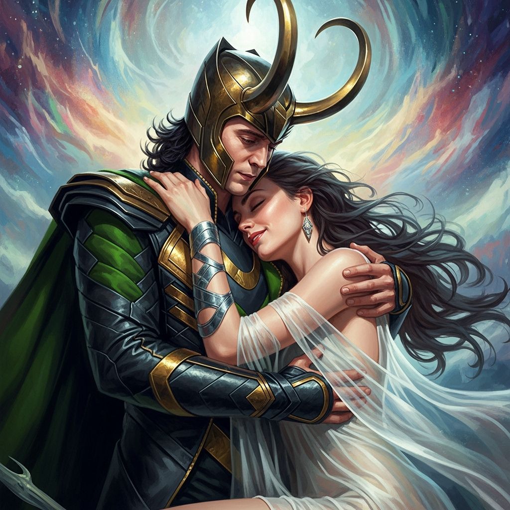 MCU Loki's Tender Embrace in Cosmic Fantasy Art