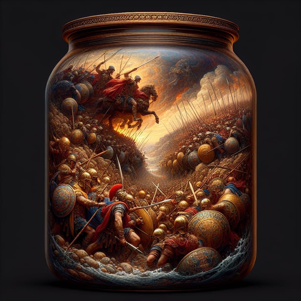 Battle of Thermopylae in a Jar: Fantasy Concept Art