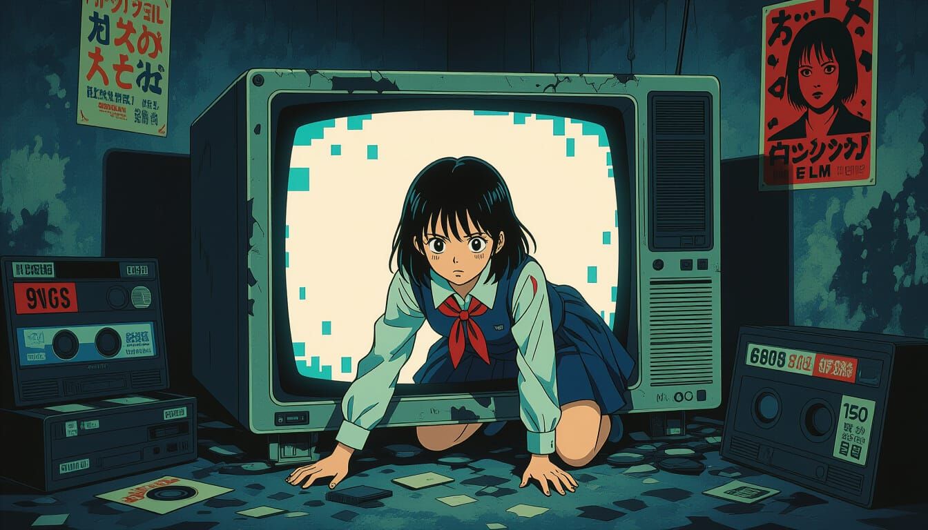 Ghost Girl Crawling Out of Computer Screen