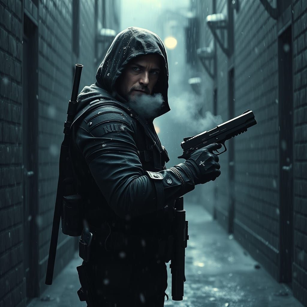 Winter Soldier in Noir Alley with Vibranium Arm