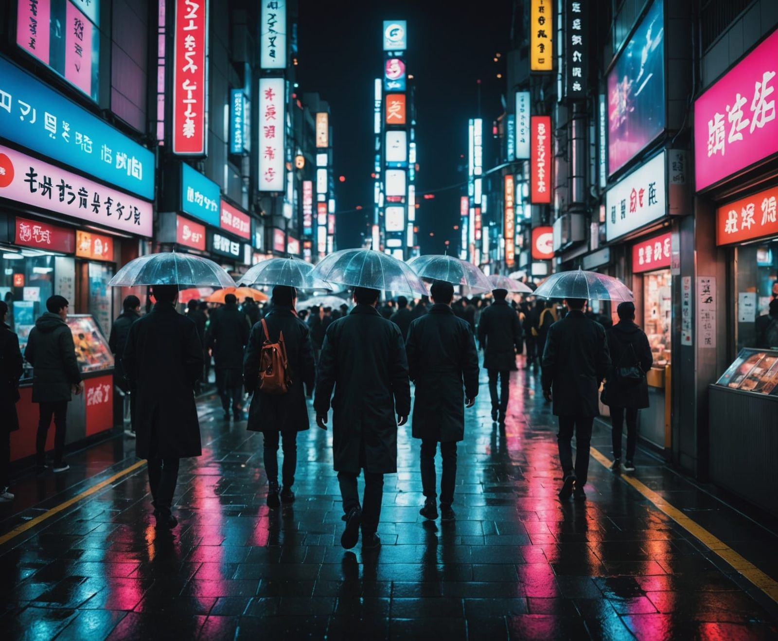 Cyberpunk Shinjuku Nightlife in Neon Reflections