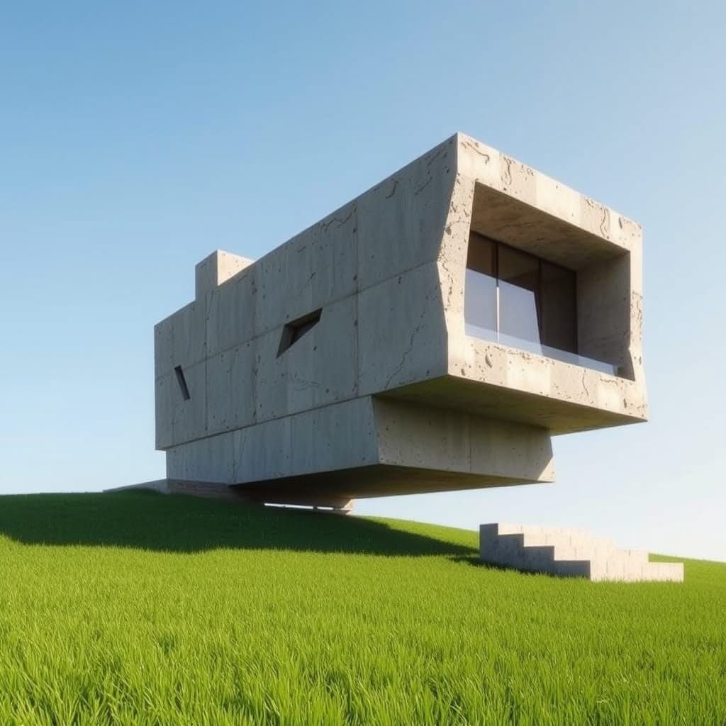 Brutalist Concrete House Defies Gravity in Surreal Landscape