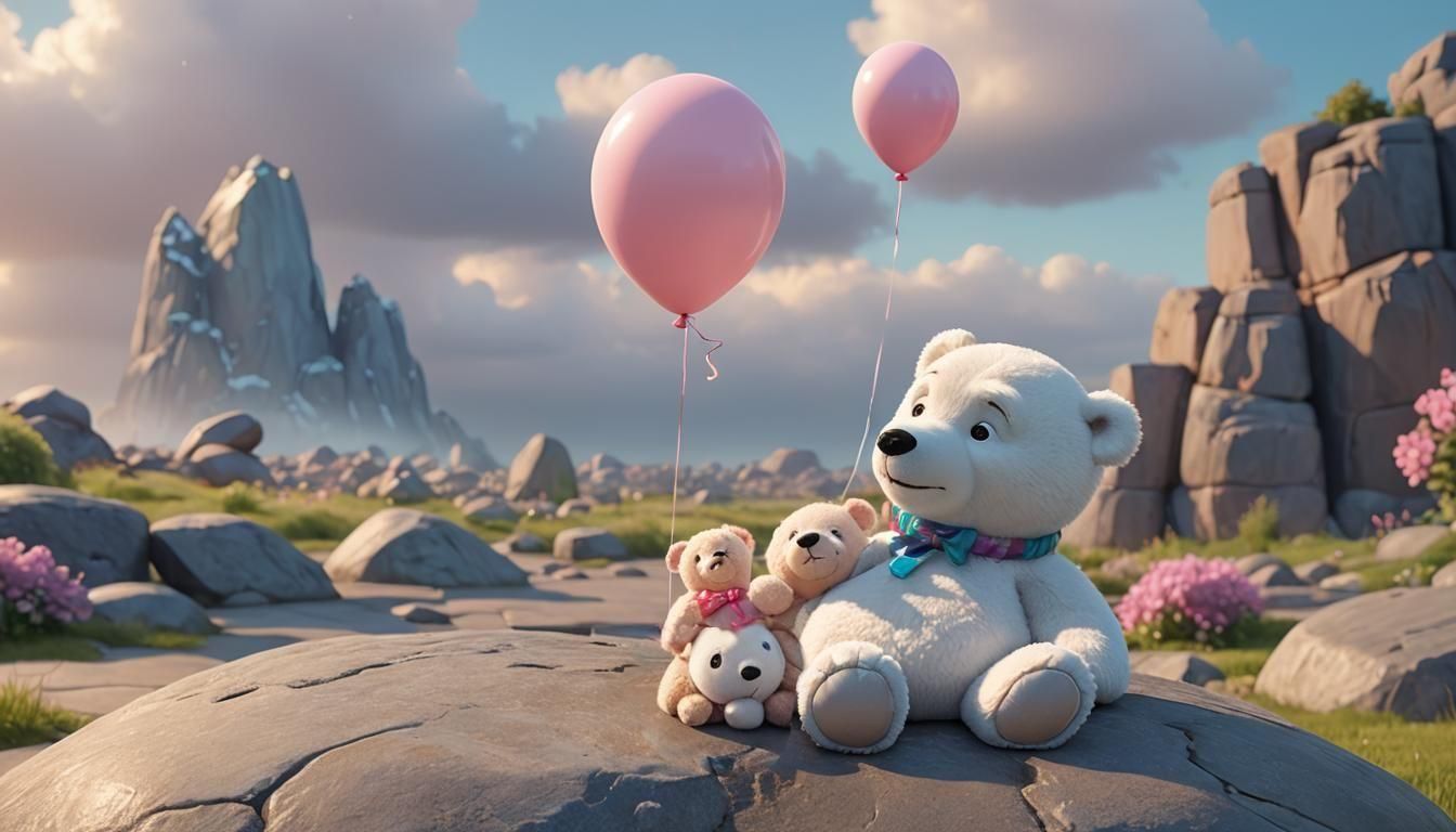 Teddy Bear with Pink Balloon in Pixar Style