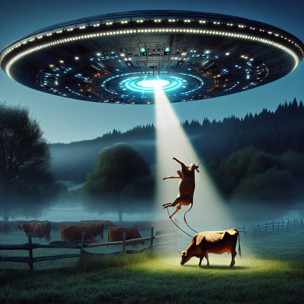 Mysterious UFO Lifts Cow into the Air in Rural Countryside