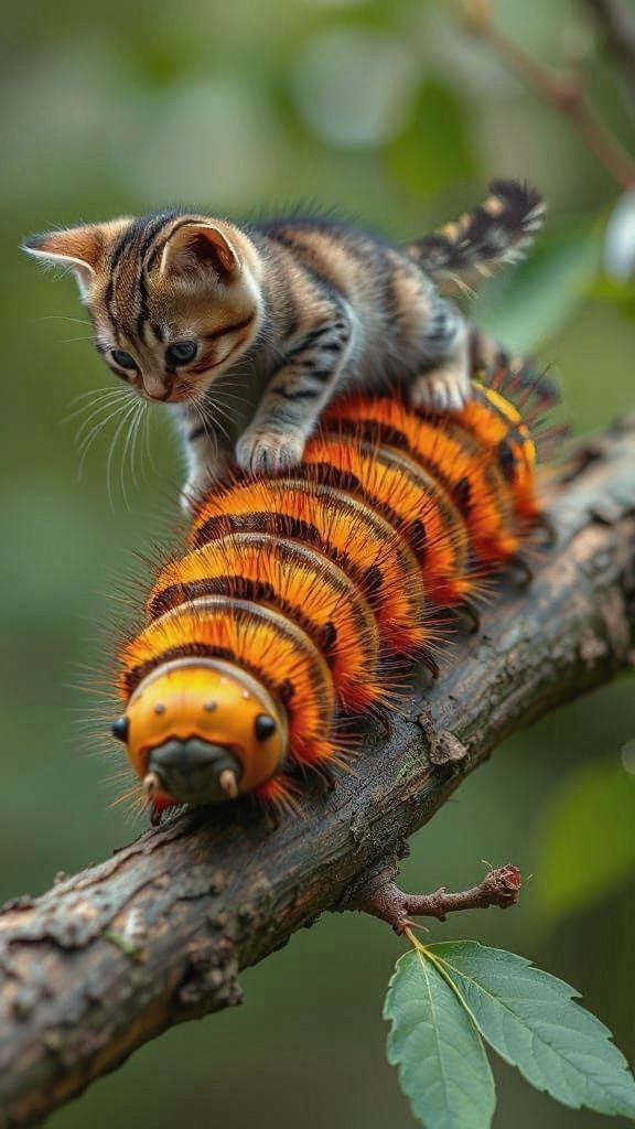 Kitten's Caterpillar Adventure: A Macro-Perspective Journey