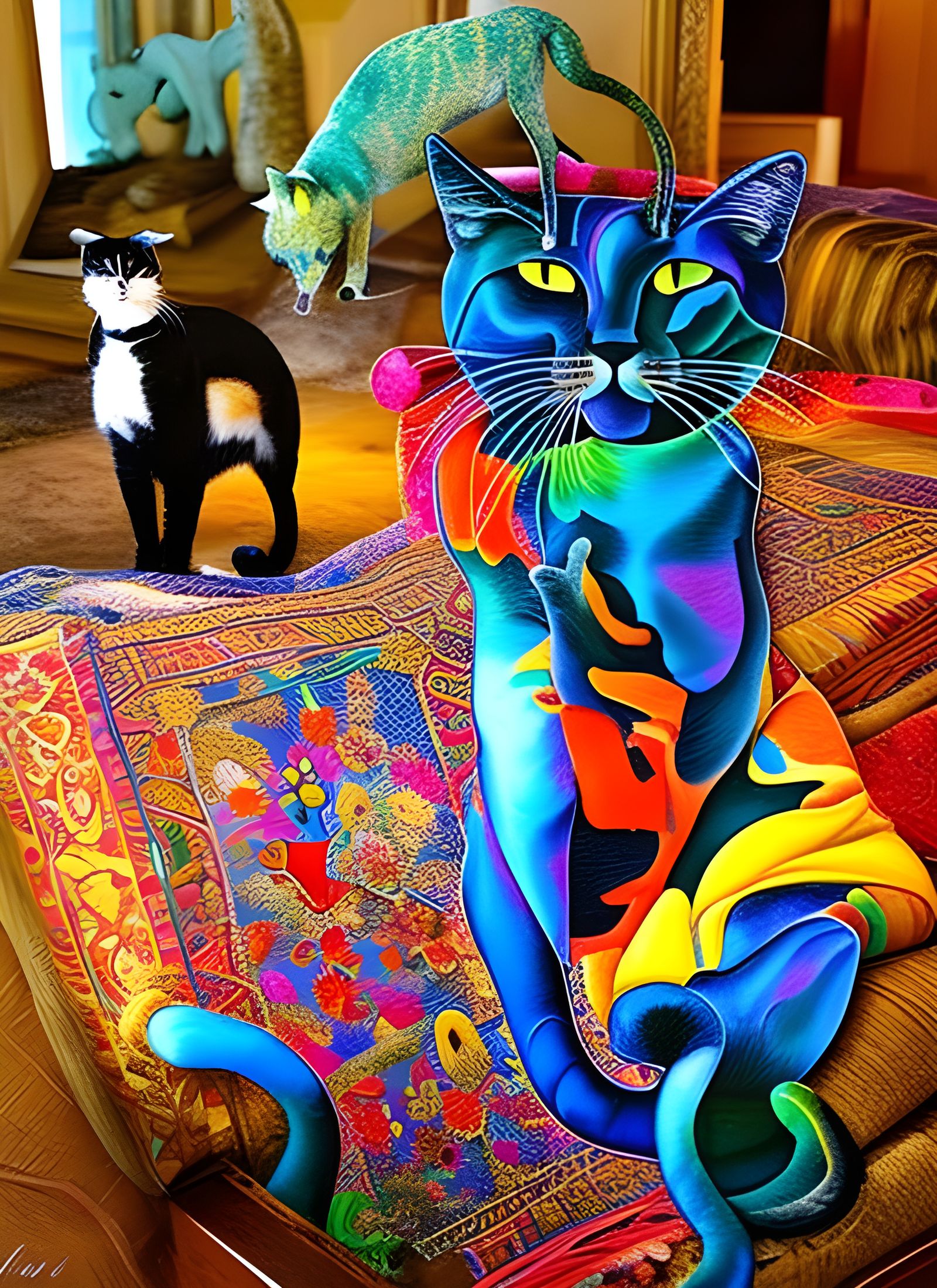 Cats on Antique Furniture in Surreal Style